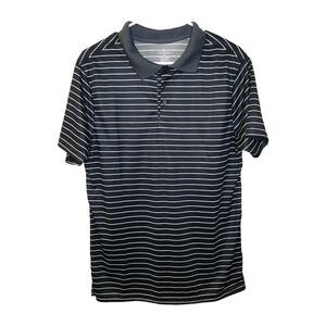 Real Essentials Polo Shirt Dark Navy Mens Size M Striped Lightweight Collared